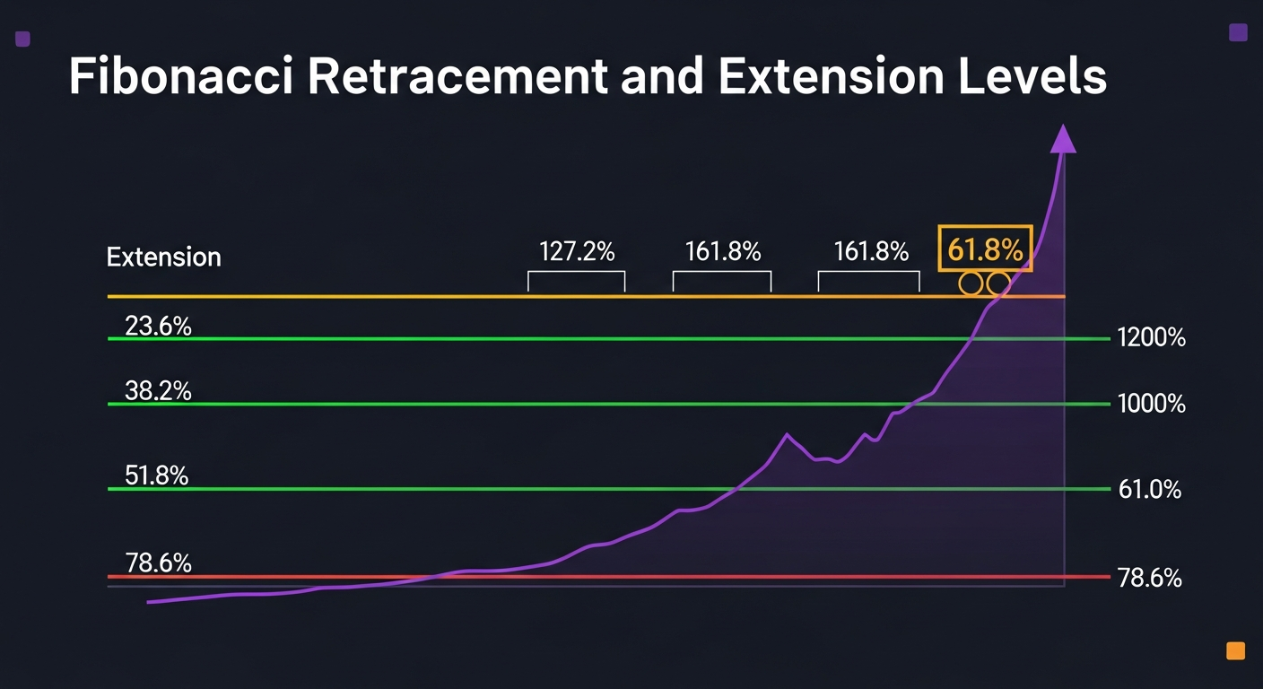 Fibonacci Retracement and Extension Levels Infographic showing all key levels (23.6%, 38.2%, 50%, 61.8%, 78.6%) and extensions (127.2%, 161.8%, 261.8%) for swing trading